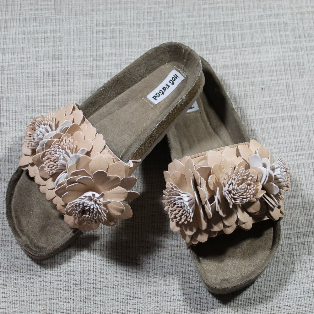 Not Rated Size 7 Taupe Flower Embellished Slide On Sandals